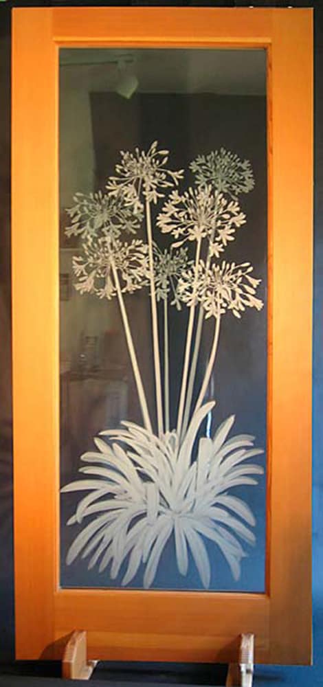 Agapantha Door etched both sides of glass