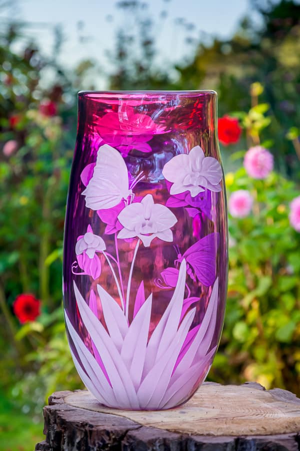 Orchid and Butterfly Fuchsia Vase
