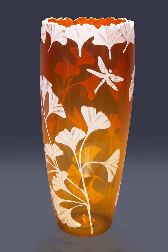 Golden Ginkgo Dragonfly Vase
